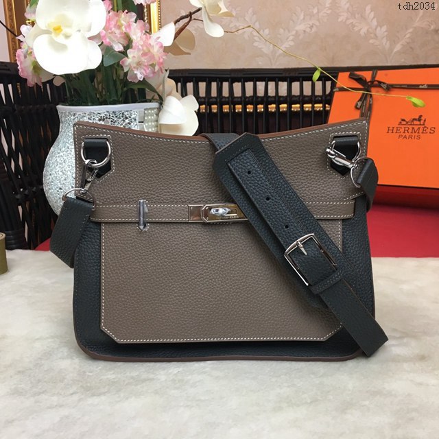 Hermes包包 愛馬仕Jypsiere吉普賽28cm 單肩斜挎愛馬仕包 鐵灰/大象灰銀扣  tdh2034