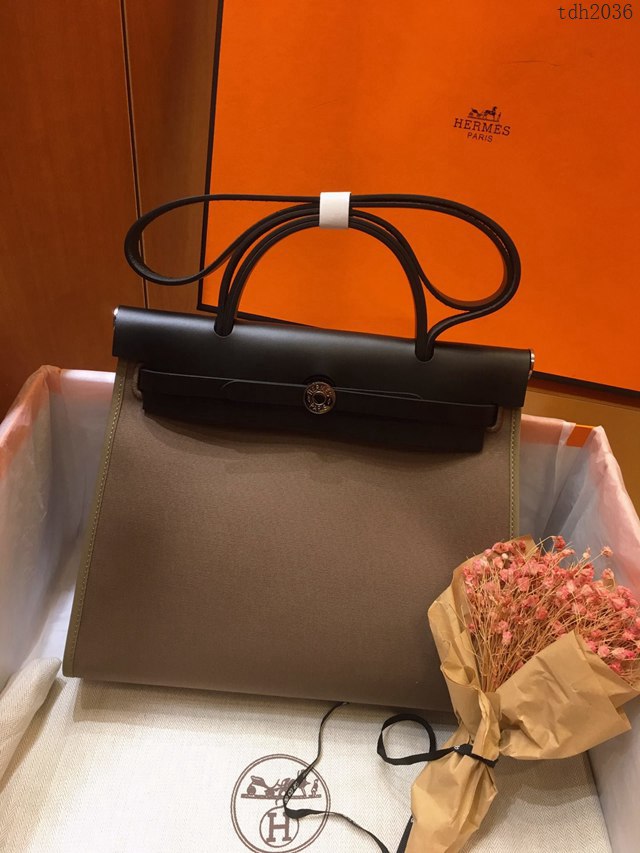 Hermes包包 愛馬仕網紅色Herbag 手提肩背斜挎包 新大象灰/黑 男女同款  tdh2036