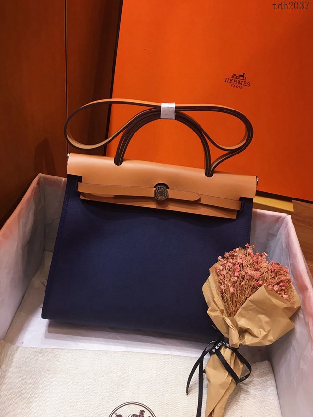 Hermes包包 愛馬仕網紅色Herbag 手提肩背斜挎包 深藍/中啡 男女同款  tdh2037