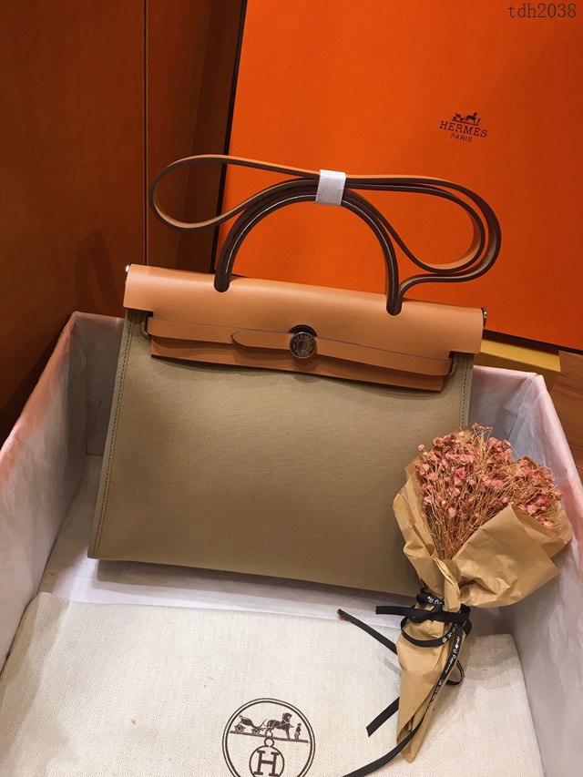 Hermes包包 愛馬仕網紅色Herbag 手提肩背斜挎包 大象灰/中啡 男女同款  tdh2038