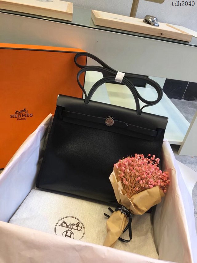 Hermes包包 愛馬仕網紅色Herbag 手提肩背斜挎包 黑科技亮面款 男女同款  tdh2040