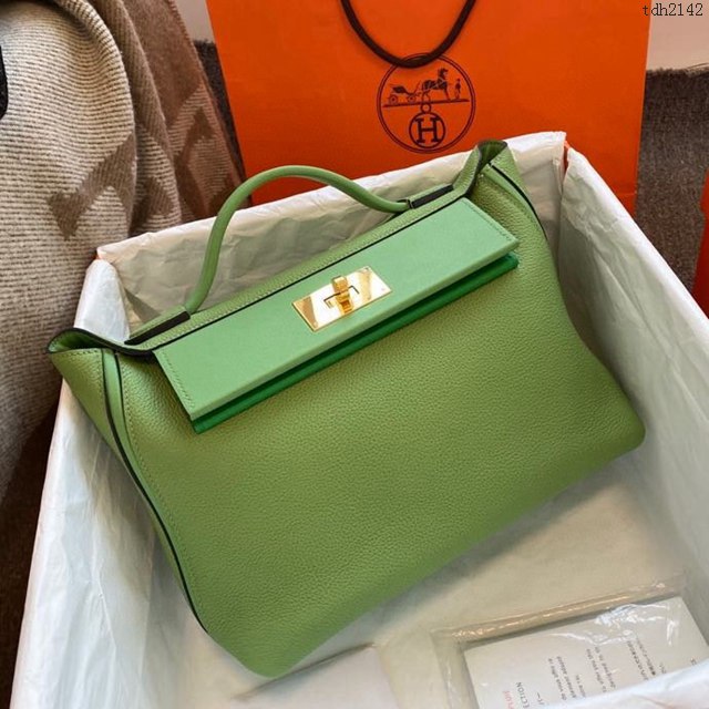 Hermes女包 愛馬仕kelly2424 牛油綠 金扣 Hermes休閒手提女包  tdh2142