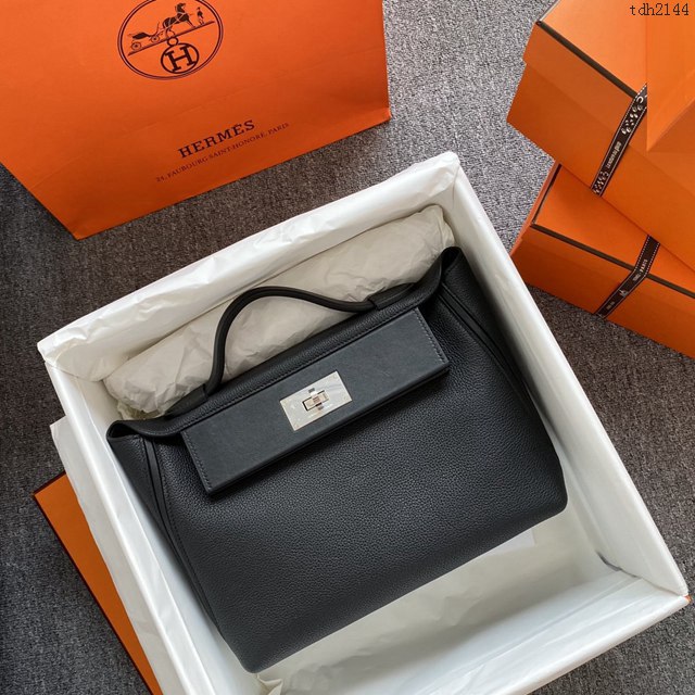 Hermes女包 愛馬仕kelly2424 黑色 銀扣 Hermes休閒手提女包  tdh2144