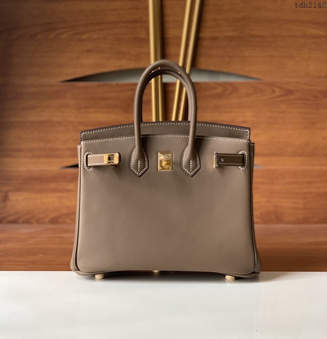 Hermes女包 愛馬仕Birkin25 swift皮 手工縫製 大象灰金扣 Hermes鉑金手提包  tdh2148