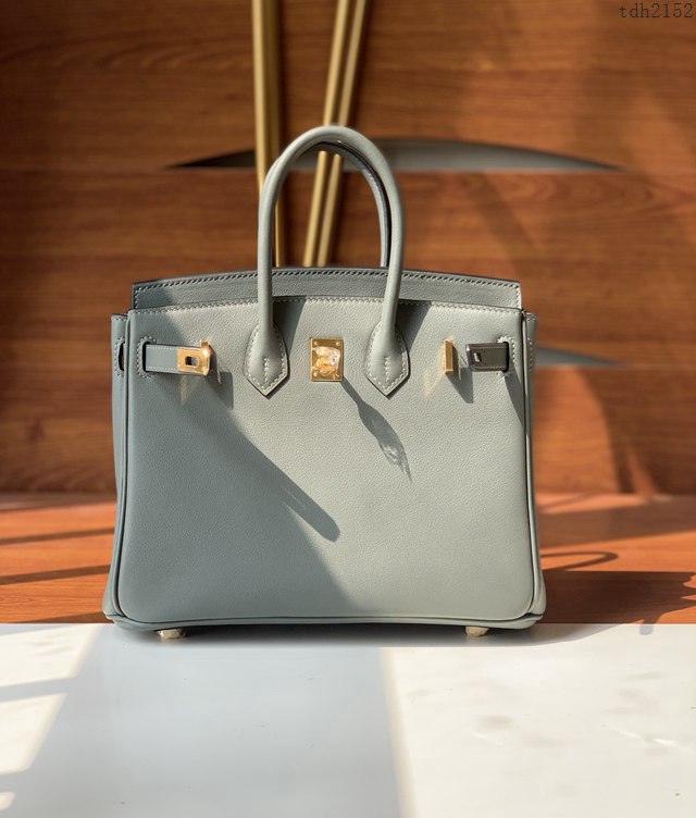 Hermes女包 愛馬仕Birkin25 swift皮 手工縫製 杏仁綠金扣 Hermes鉑金手提包  tdh2152