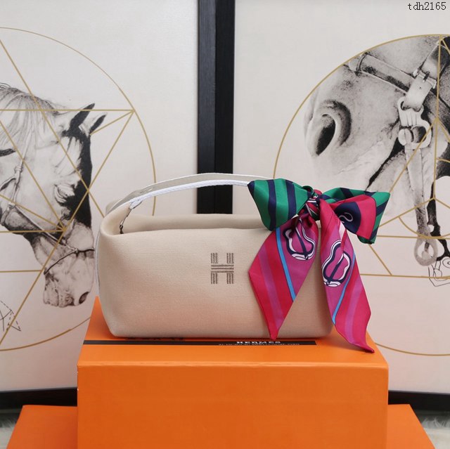 Hermes女包 愛馬仕飯盒包 Trousse Bride-A-Brace Hermes帆布便當包 米白  tdh2165
