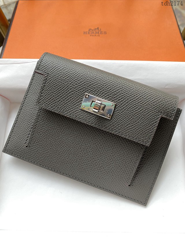 Hermes卡包 愛馬仕原版Kelly Pocket Epsom皮 Hermes新款小錢包 錫器灰銀扣  tdh2174