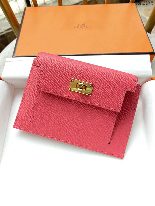 Hermes卡包 愛馬仕原版Kelly Pocket Epsom皮 Hermes新款小錢包 唇膏粉金扣  tdh2176