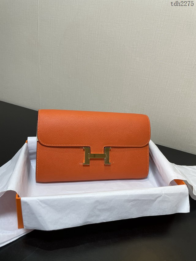 Hermes女士小挎包 愛馬仕Constance康康to go斜挎包 橙色金扣  tdh2275