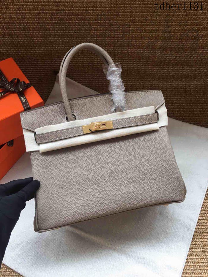 愛馬仕HERMES Birkin 鉑金包 淺灰 進口小牛皮 金銀扣 皮質細膩柔軟 時尚女手提包  tdher1131