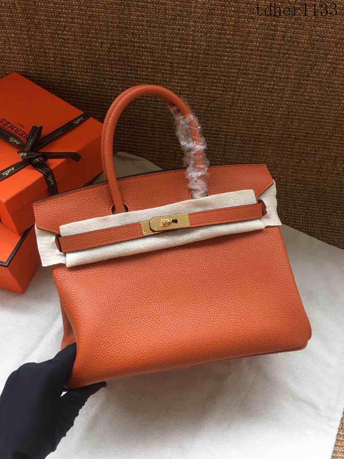 愛馬仕HERMES Birkin 鉑金包 橙色 進口小牛皮 金銀扣 皮質細膩柔軟 時尚女手提包  tdher1133