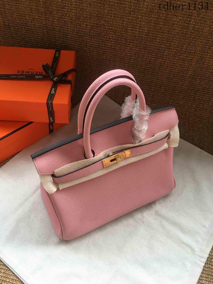 愛馬仕HERMES Birkin 鉑金包 粉色 進口小牛皮 金銀扣 皮質細膩柔軟 時尚女手提包  tdher1134