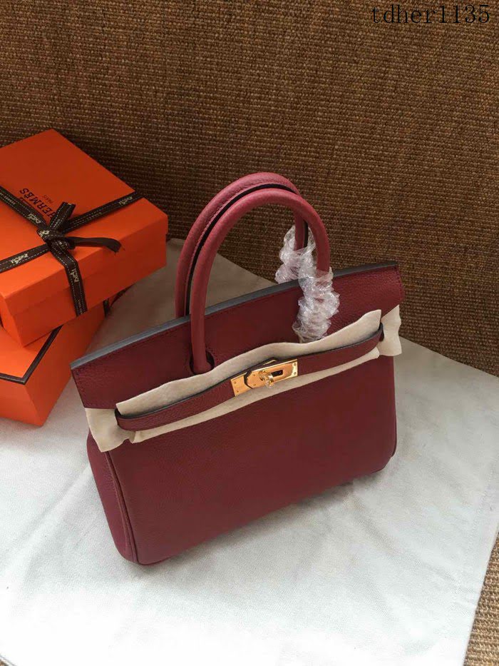 愛馬仕HERMES Birkin 鉑金包 酒紅色 進口小牛皮 金銀扣 皮質細膩柔軟 時尚女手提包  tdher1135