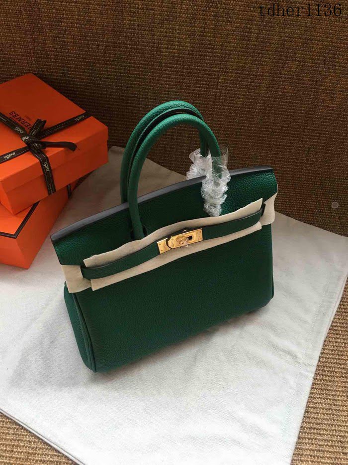 愛馬仕HERMES Birkin 鉑金包 墨綠色 進口小牛皮 金銀扣 皮質細膩柔軟 時尚女手提包  tdher1136