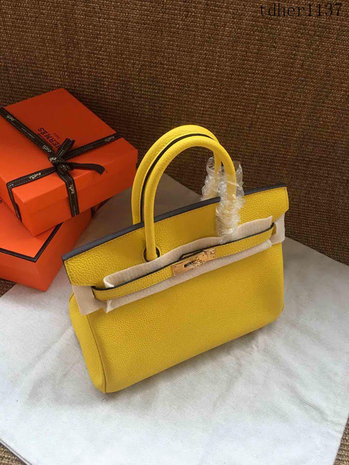 愛馬仕HERMES Birkin 鉑金包 黃色 進口小牛皮 金銀扣 皮質細膩柔軟 時尚女手提包  tdher1137