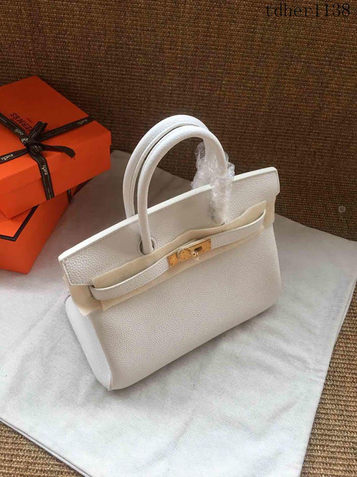 愛馬仕HERMES Birkin 鉑金包 白色 進口小牛皮 金銀扣 皮質細膩柔軟 時尚女手提包  tdher1138