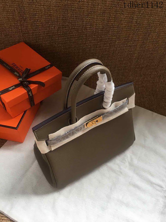 愛馬仕HERMES Birkin 鉑金包 大象灰 進口小牛皮 金銀扣 皮質細膩柔軟 時尚女手提包  tdher1142