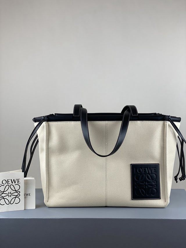 LOEWE包包 羅意威大號cushion tote白布包 羅意威綁繩式托特包 3054  tcl1428