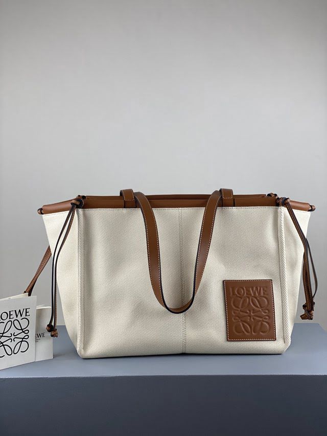 LOEWE包包 羅意威大號cushion tote白布包 羅意威綁繩式托特包 3054  tcl1429