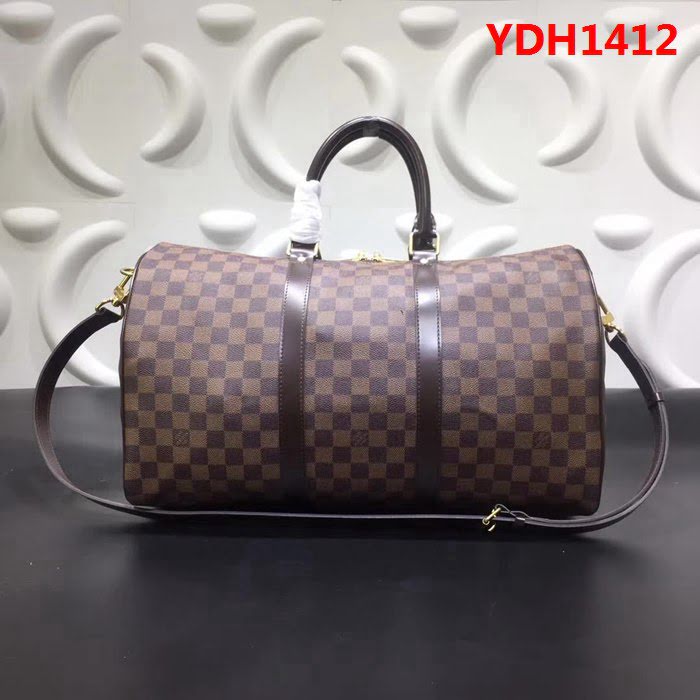 路易威登LV頂級原單KEEPALL 旅行袋 M41418 黑格皮旅行袋枕頭包 YDH1412