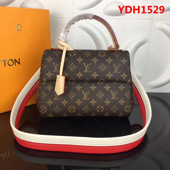 路易威登LV頂級原單M42738紅色白色肩帶Cluny商務手袋可手提斜跨 YDH1529