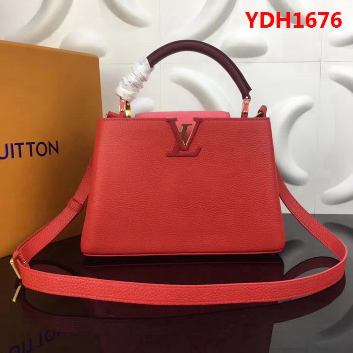 路易威登LV頂級原單 M94517辣椒紅配蜜桃粉經典 Capucines小號手袋 YDH1676