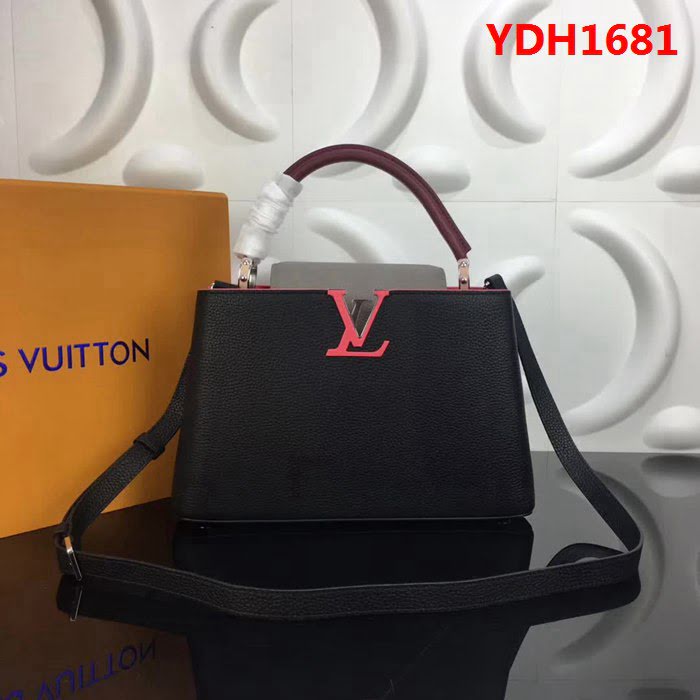 路易威登LV頂級原單 M48864黑配粉灰 經典Capucines小號手袋 YDH1681