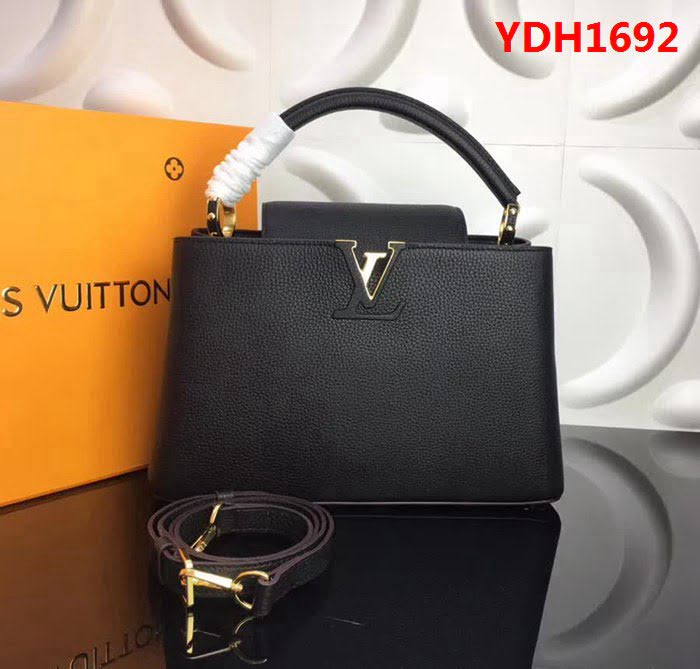 路易威登LV頂級原單 M48864黑色經典Capucines中號牛皮手提斜挎包 YDH1692