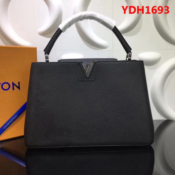 路易威登LV頂級原單M48869黑色經典Capucines中號牛皮手提斜挎包 YDH1693