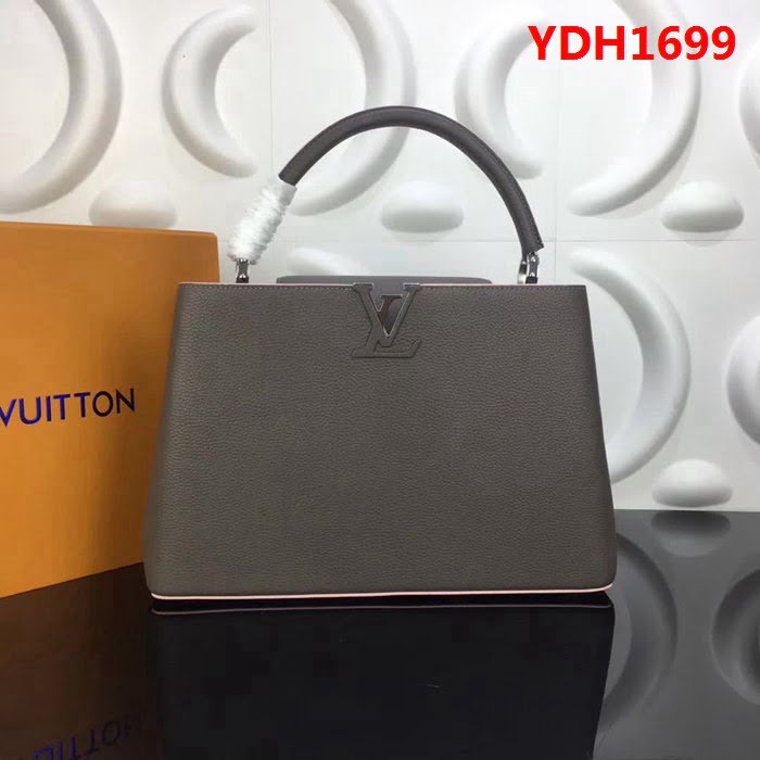 路易威登LV頂級原單M48869鐵灰粉邊經典Capucines中號牛皮手提斜挎包 YDH1699