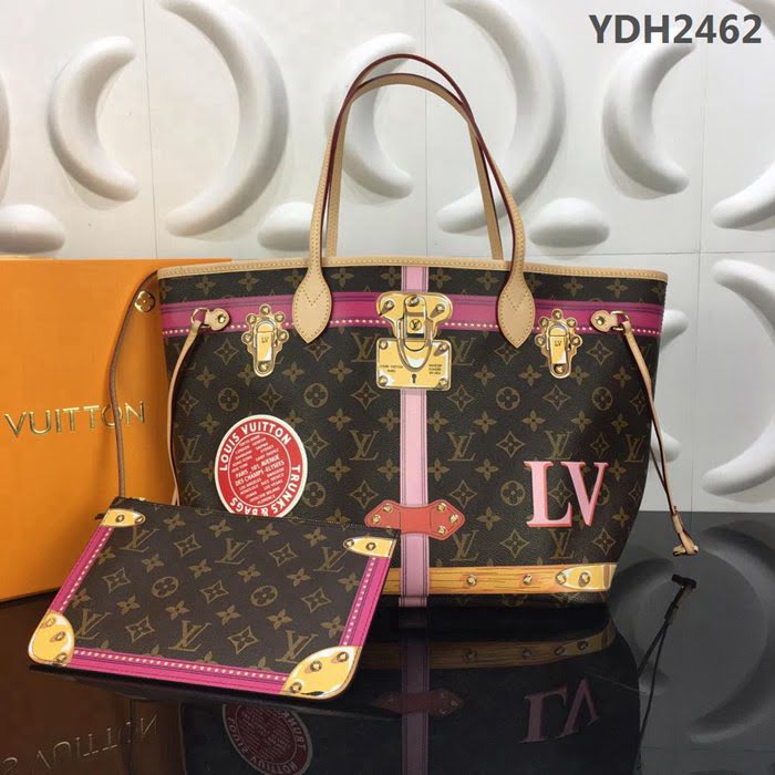 路易威登LV 頂級原單 M41390 Damier Azur印花塗層帆布配皮革 Neverfull中號手袋 休閒手提包 多功能手袋  YDH2462