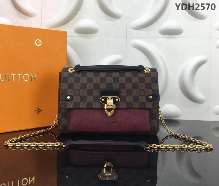路易威登LV 頂級原單 N40109紫紅 SAINT PLACIDE手袋 Damier Ebène帆布 搭配小牛皮和優雅褶皺 多用手袋 肩背斜挎包  YDH2570