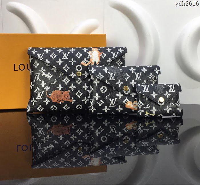 路易威登LV 頂級原單 M63885 Catogram系列 特別款 貓犬圖案 黑色 Pochette Kirigami三合一手袋  ydh2616