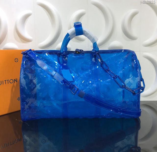 LV旅行包 頂級原單 路易威登肩背包 Monogram印花PVC 多彩KEEPALL50旅行袋 斜挎斜挎包  ydh2825