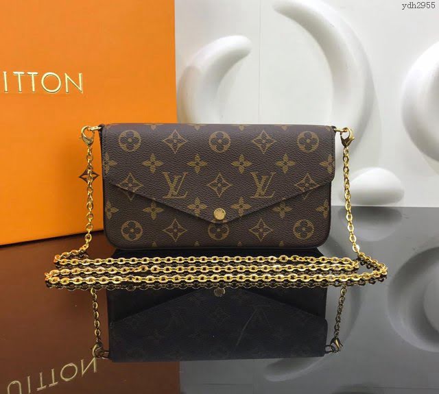 LV女包 N63032 Pochette Felicie手袋 路易威登鏈條斜挎女包  LV女單肩包 LV老花包  ydh2955