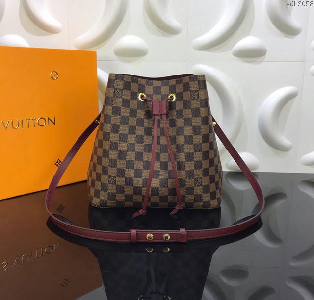 LV女包 N40214 2019新顏色 路易威登NéoNoé手袋 LV抽繩水桶包 LV女肩背包 LV棋盤格挎包  ydh3058
