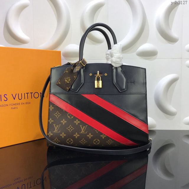 LV包 LV女包 CitySteamer中號手袋 2019年春夏款 老花配皮 LV手提包 肩背斜挎女包  ydh3127