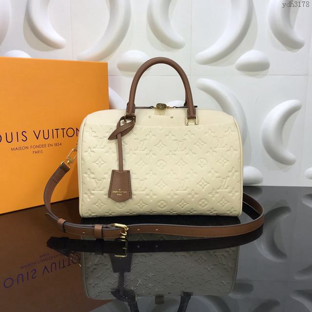 LV包 LV女包 M42406 Speedy30手袋 LV牛皮壓花手提包 LV單肩斜挎包  ydh3178