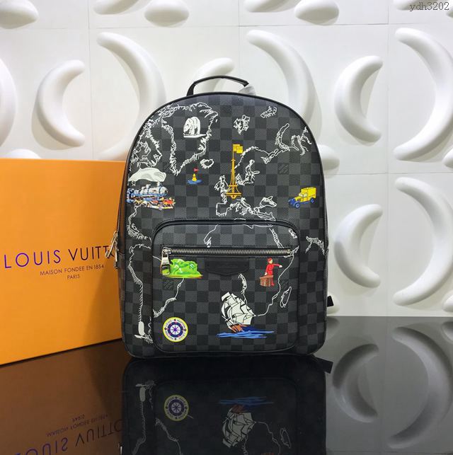 LV包 LV雙肩包 N41473塗鴉絲印 Josh雙肩包 Damier格紋帆布 LV男士棋盤格背包  ydh3202