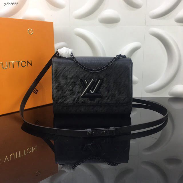 LV包包 LV新款女包 M55858 黑色啞光水波紋 TWIST中號手袋 LV單肩斜挎女包  ydh3655