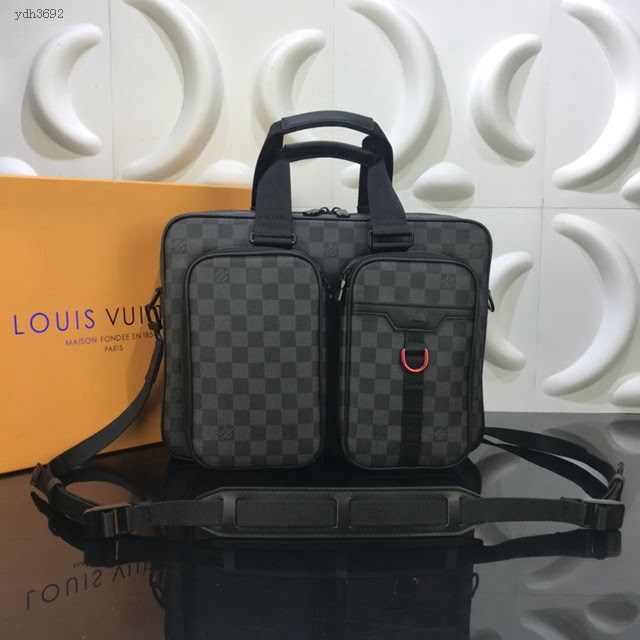 LV包包 LV新款男包 N40278 Utility公事包 LV棋盤格男士手提袋 肩背包  ydh3692