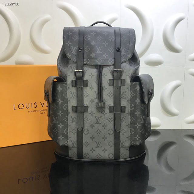 LV包包 LV新款雙肩包 M45419 Christopher小號雙肩包 灰色與黑色搭配男士雙肩背包  ydh3766
