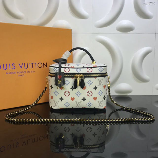 路易威登LV化妝包 M45163白彩撲克系列 VANITY中號手袋 lv新款手提化妝包 lv鏈條斜挎包  ydh3776