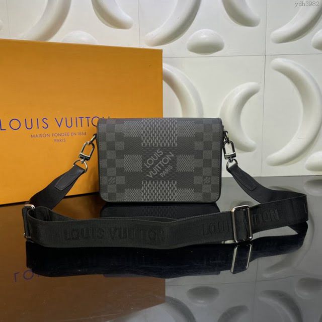 lv新款包包 路易威登Studio郵差包 Damier Graphite 3D帆布 lv傳奇格紋肩背包  ydh3982