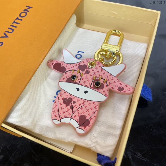 LOUIS VUITTON專櫃新款包包 路易威登LV Rodeo粉色包飾 LV牛公仔鑰匙扣 M80243  ydh4051