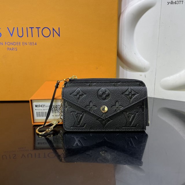 LV專櫃新款卡包 路易威登Recto Verso卡夾 M69420 LV黑色全皮壓花信封式零錢包  ydh4377