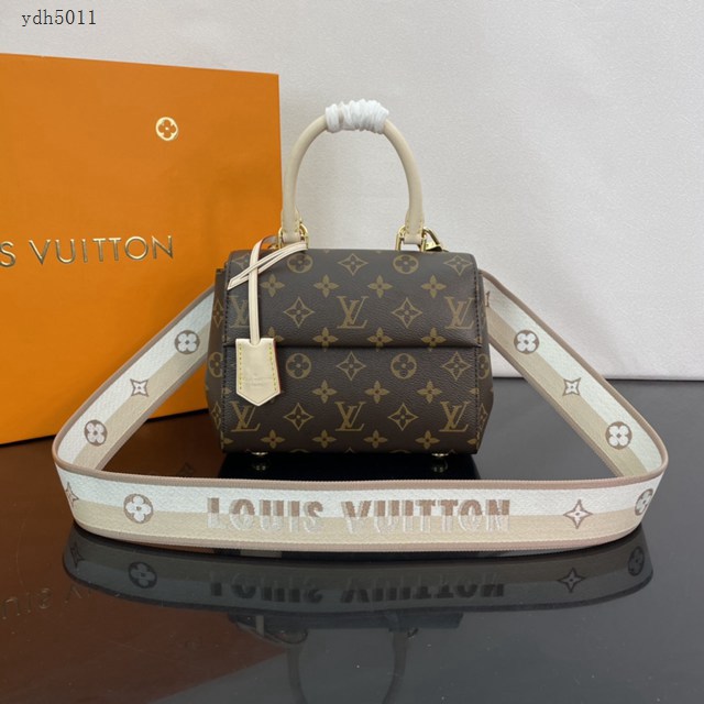 Lv路易威登2023專櫃新款Cluny迷你手袋 LV提花肩帶老花手提肩背女包 M46055 ydh5011