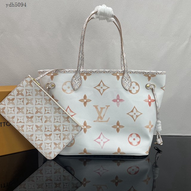 Lv路易威登2023專櫃新款Neverfull中號手袋 LV淡雅帆布描繪購物袋 M22978 M22979 M22980 ydh5094