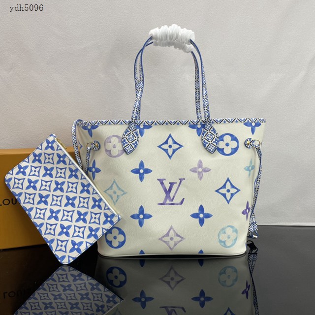 Lv路易威登2023專櫃新款Neverfull中號手袋 LV淡雅帆布描繪購物袋 M22978 M22979 M22980 ydh5096