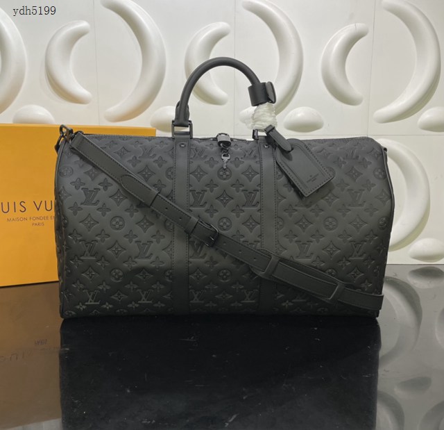 Lv路易威登2023專櫃新款Keepall BANDOULIèRE50旅行袋 LV黑色壓花牛皮男士旅行包 M44810 M45731 ydh5199